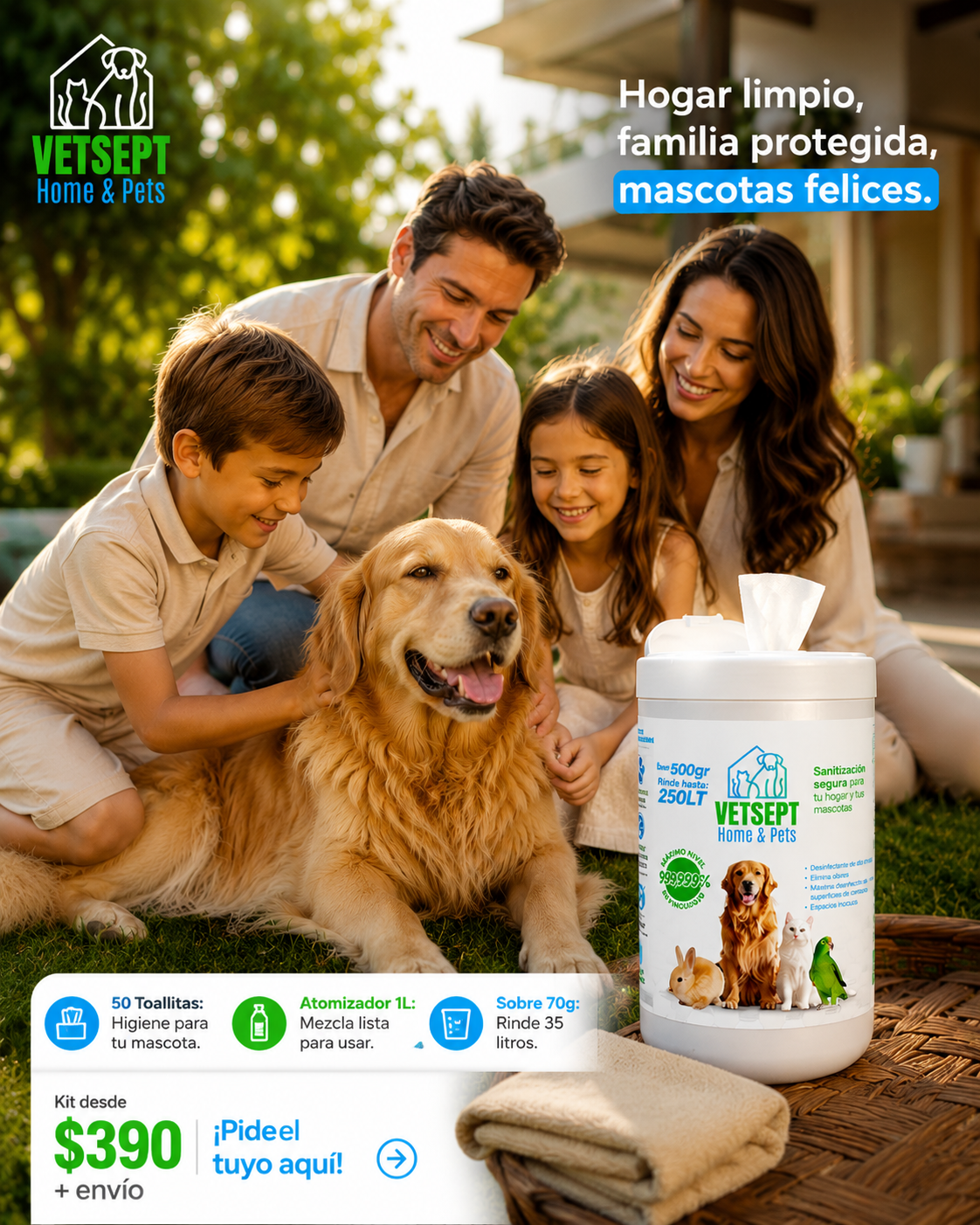 Persona en departamento con mascota, ambiente limpio